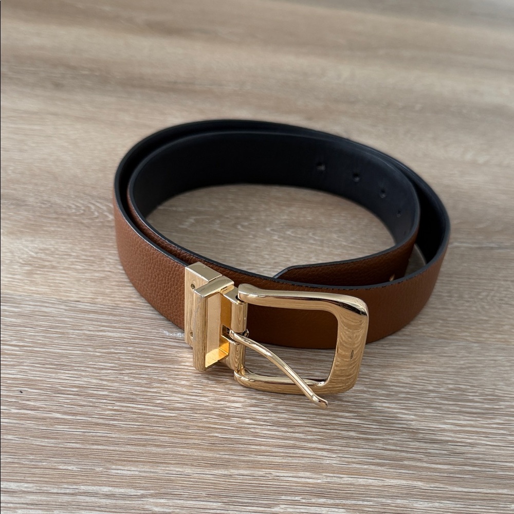 Vince Camuto Reversible Tan & Black Leather Belt with Gold Buckle